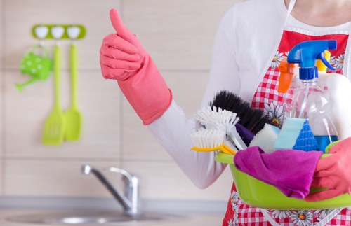 Organised carpet cleaning area with safety measures in place